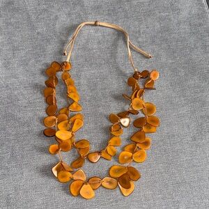 Long Ochre Colored Tagua Nut Slices/ Vegetable Ivory Adjustable Layered Necklace